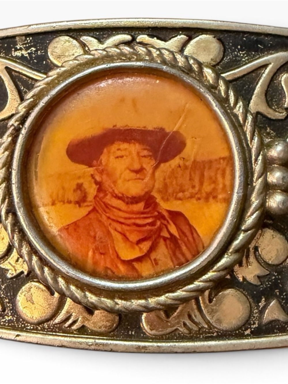 Vintage 1960s Western-Style Amber, John Wayne Belt Buckle